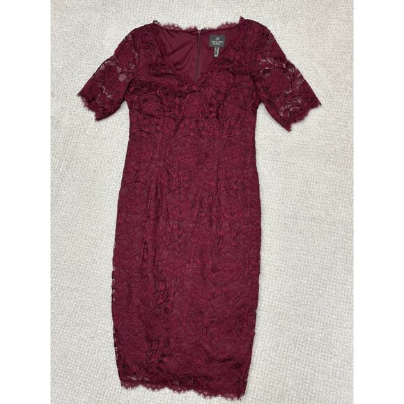 Adrianna Papell Burgundy Lace Short Sleeve Formal Dress Size 8 #61120 - Picture 1 of 3